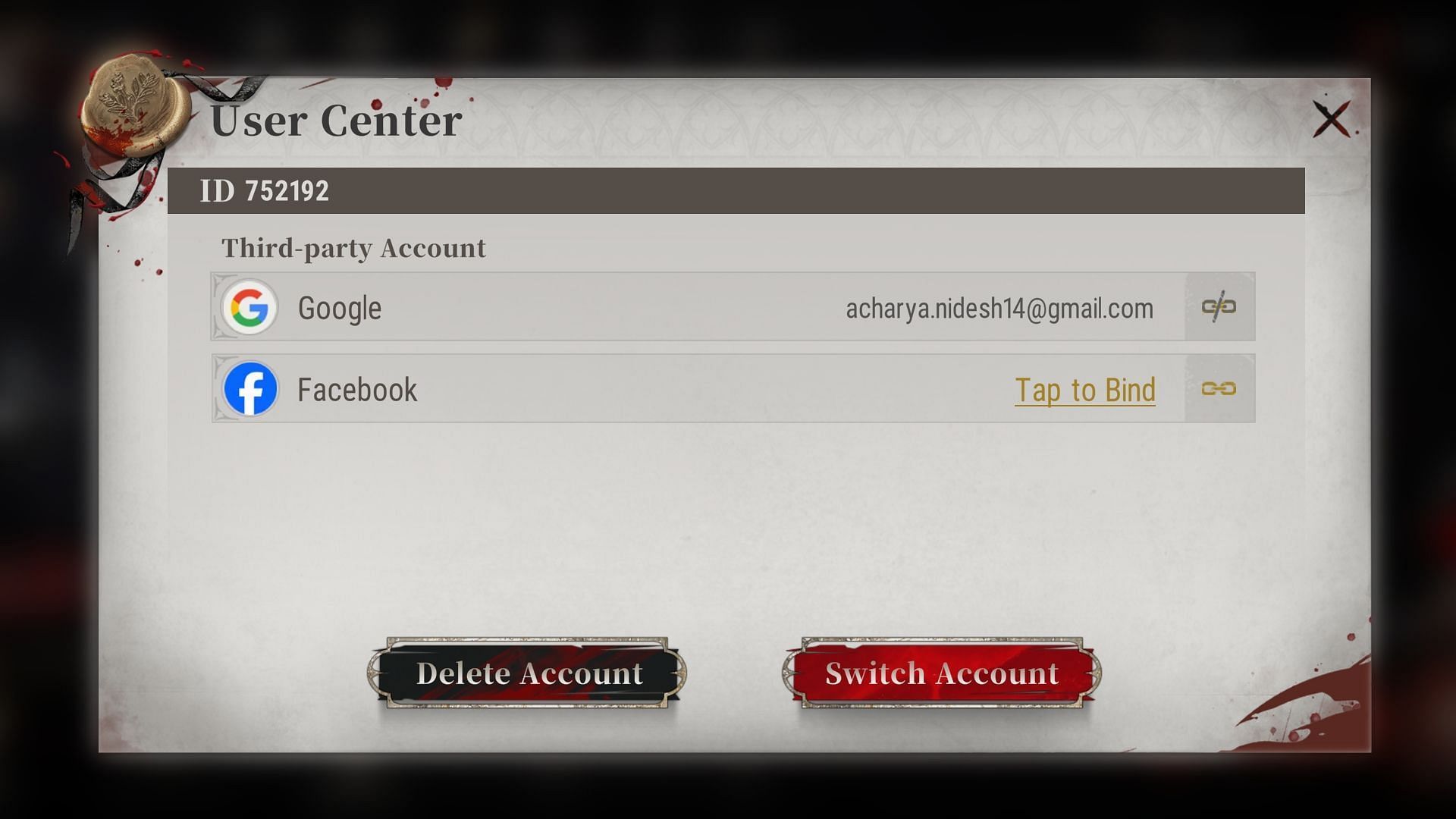 Switch to different gmail account to reroll on mobile devices (Image via Skystone Games)